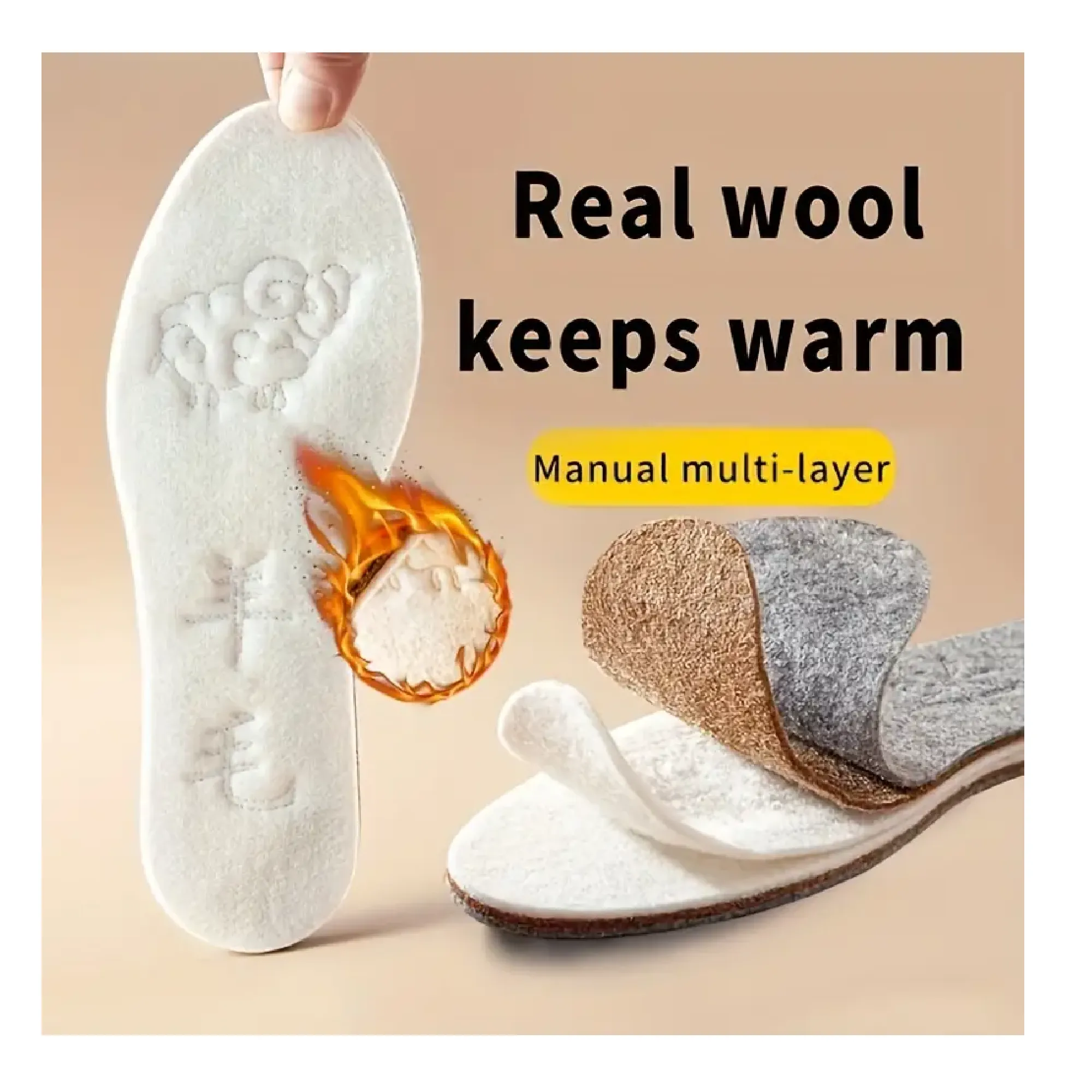 1 Pair Thermal Felt Insoles Thicken Warm Heated Insoles For Men Women Winter Shoes Breathable Snow Boots Skin-friendly Wool Shoe Pads