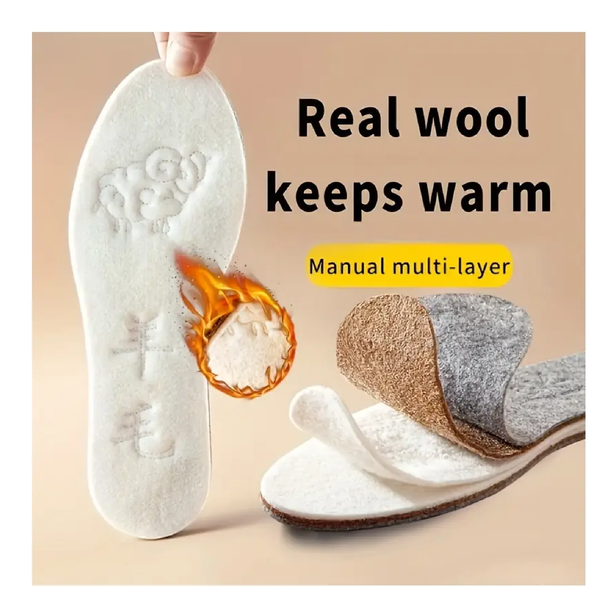 1 Pair Thicken Thermal Winter Warm Insoles For Men Women - Wool Thicken Shoes Pads - Breathable Skin-Friendly Cashmere Warm Insoles