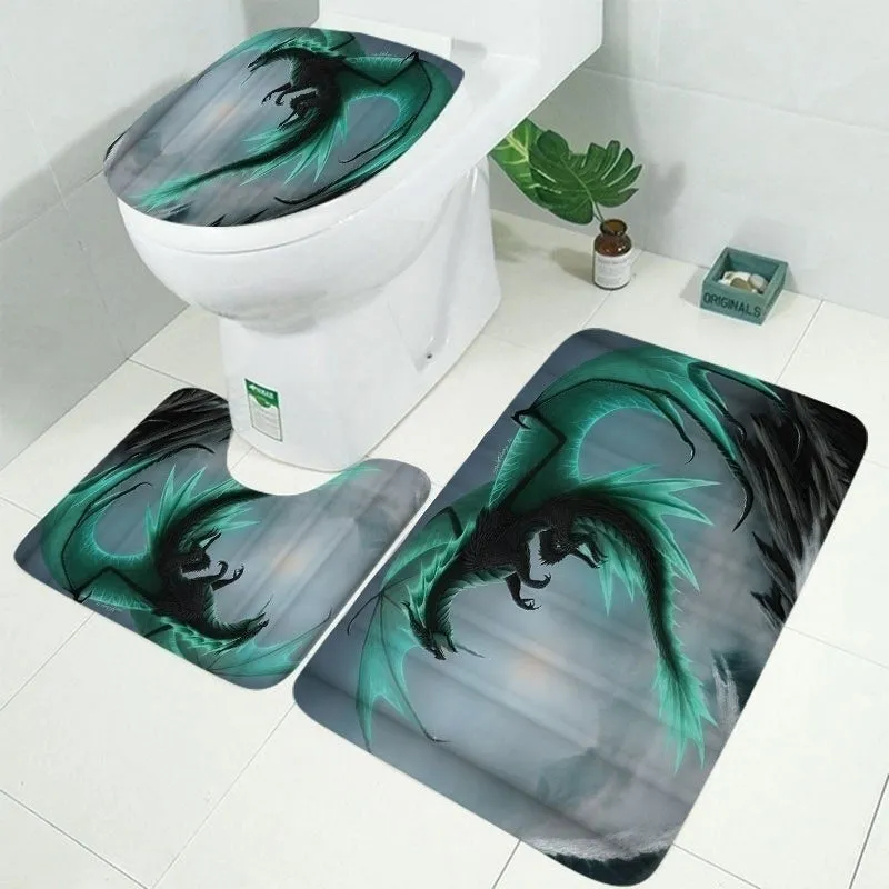 1pc/3pcs/4PCS Flying Dragon Waterproof Bathroom Shower Curtain with 12 Hooks Toilet Cover Bath Mat Non-Slip Rug Set