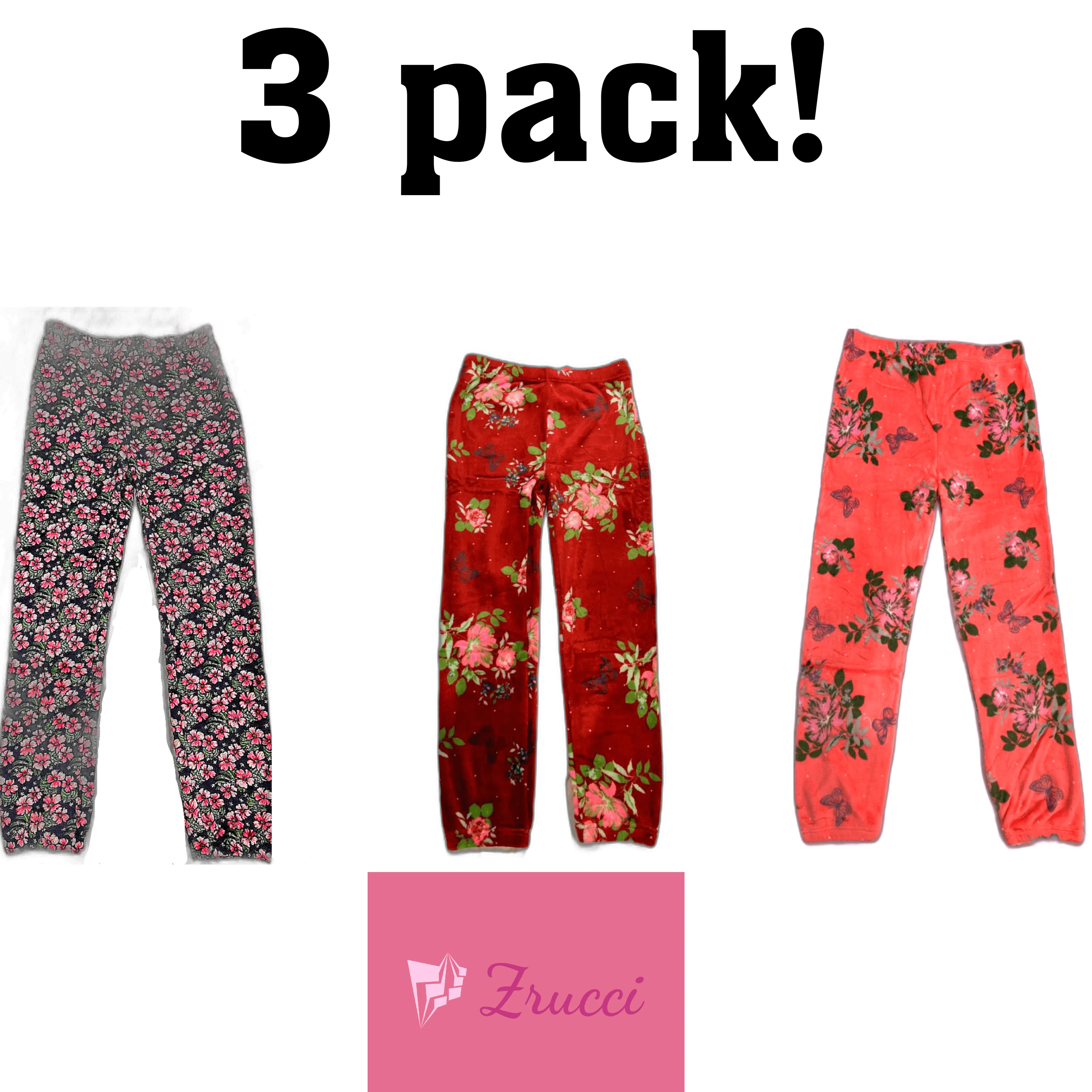 3 PACK! Women's Flower Ultra Plush Stretchy Cozy Pajama/Lounge Pants (Multiple Sizes and Colors)