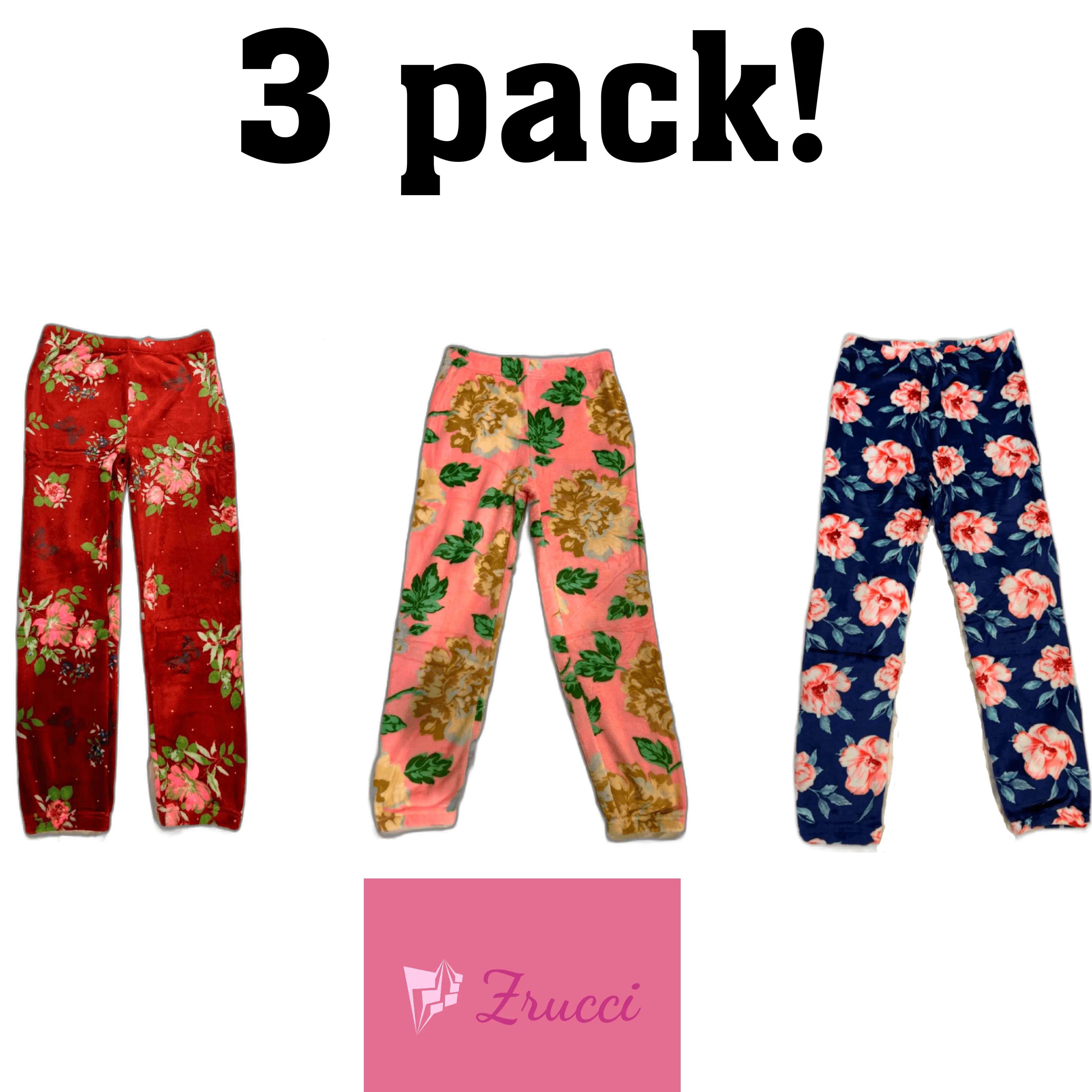 3 PACK! Women's Flower Ultra Plush Stretchy Cozy Pajama/Lounge Pants (Multiple Sizes and Colors)