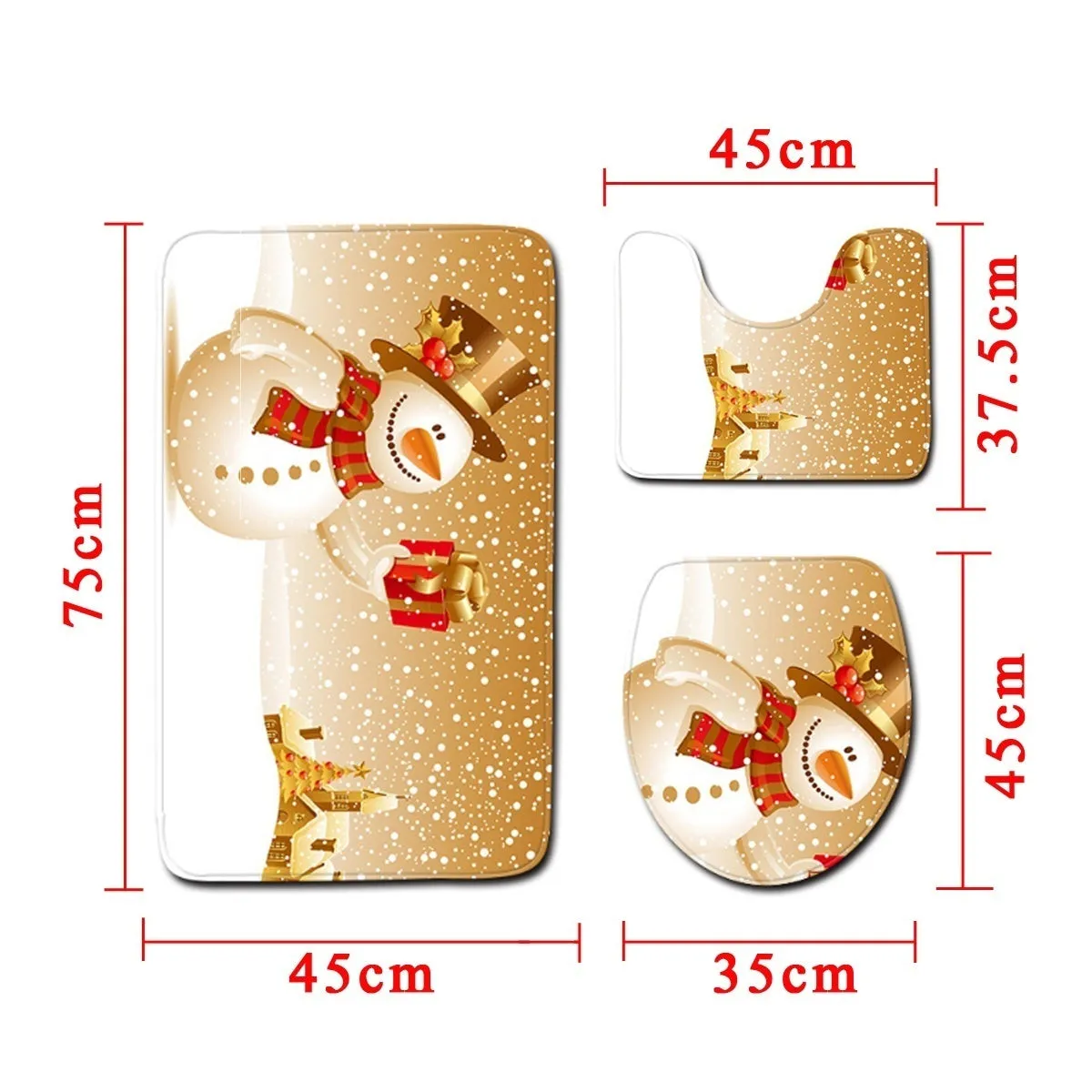 6 Type Chirstmas Bathroom Snowman Santa Father Snow Bell Elk Pattern Waterproof  Shower Curtain Toilet Cover Mat Non-Slip Rugs