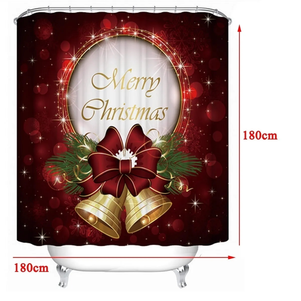 6 Type Chirstmas Bathroom Snowman Santa Father Snow Bell Elk Pattern Waterproof  Shower Curtain Toilet Cover Mat Non-Slip Rugs