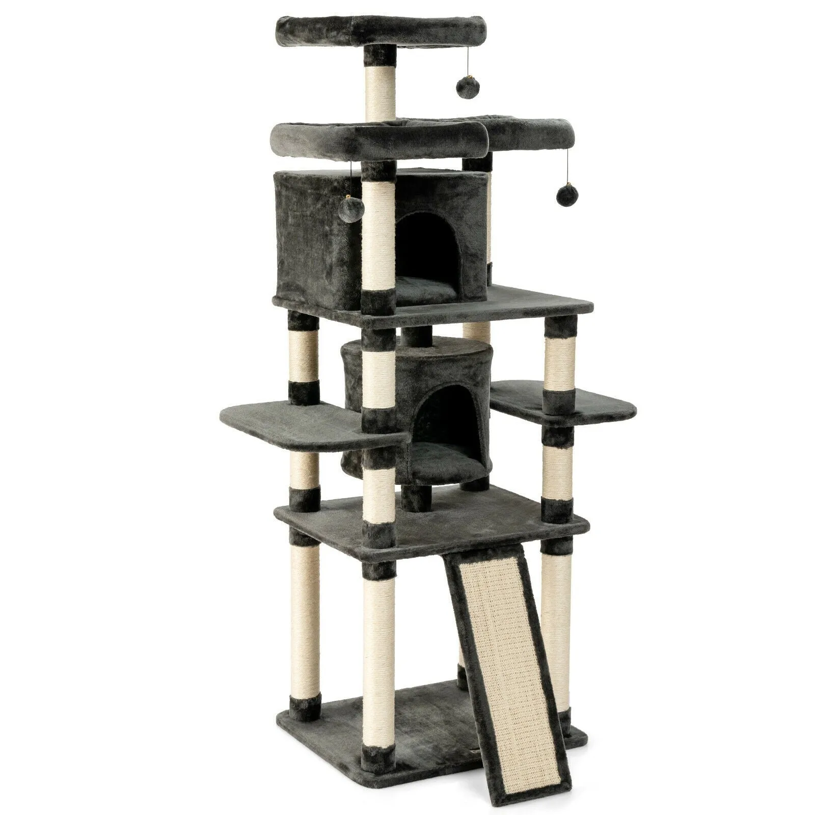 67" Multi-Level Cat Tree with Cozy Perches - Dark Grey