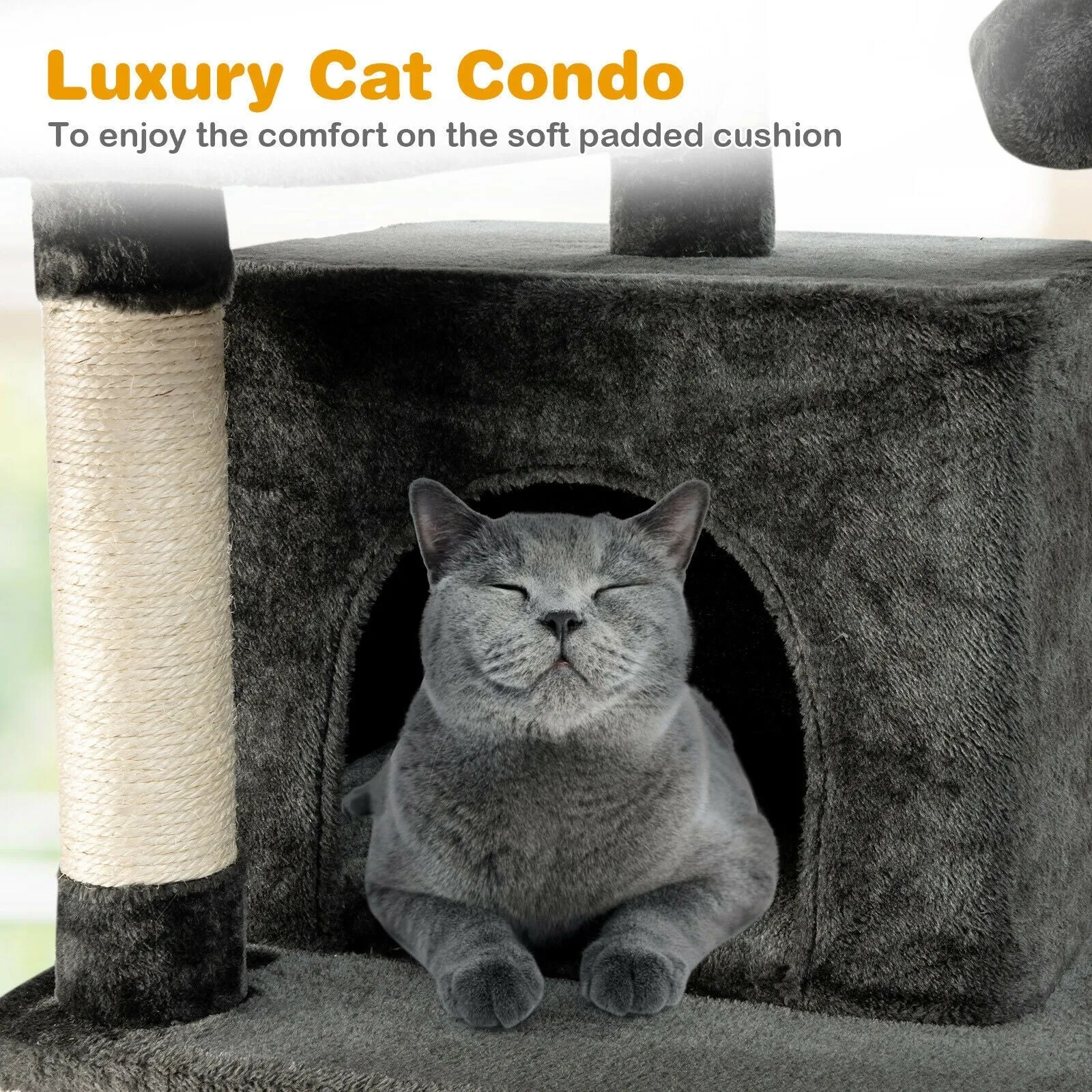 67" Multi-Level Cat Tree with Cozy Perches - Dark Grey