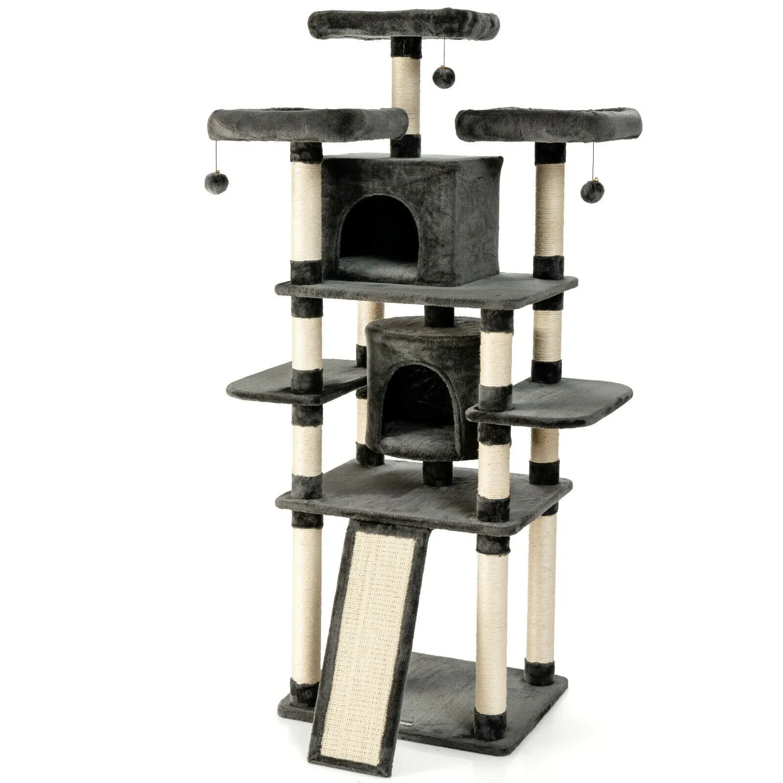 67" Multi-Level Cat Tree with Cozy Perches - Dark Grey