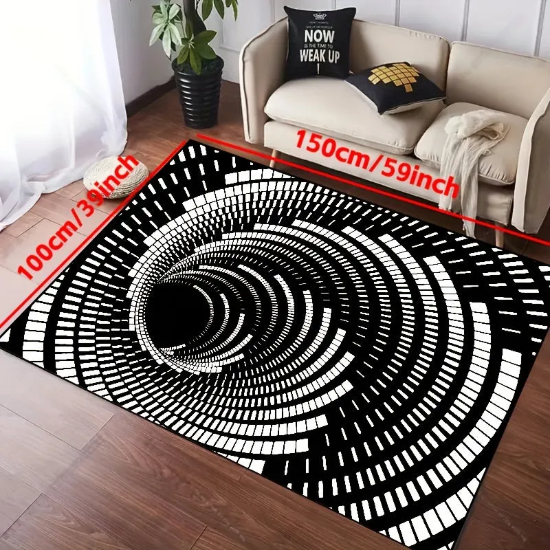 Abstract Geometric Area Rug: Vortex Illusion Carpet for Living Room, Entrance, and Bathroom Décor