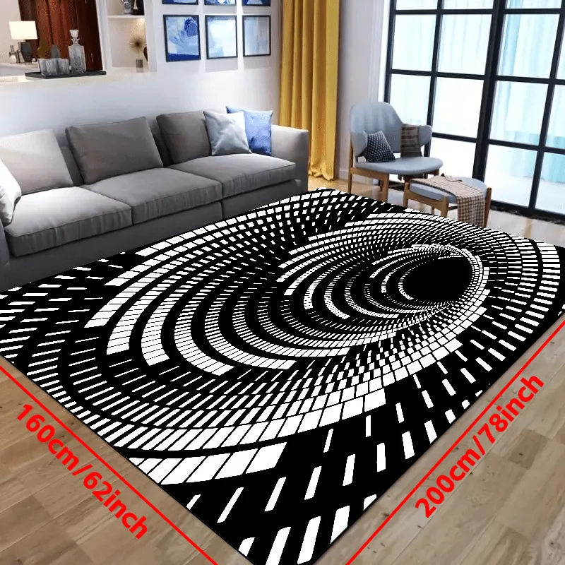 Abstract Geometric Area Rug: Vortex Illusion Carpet for Living Room, Entrance, and Bathroom Décor