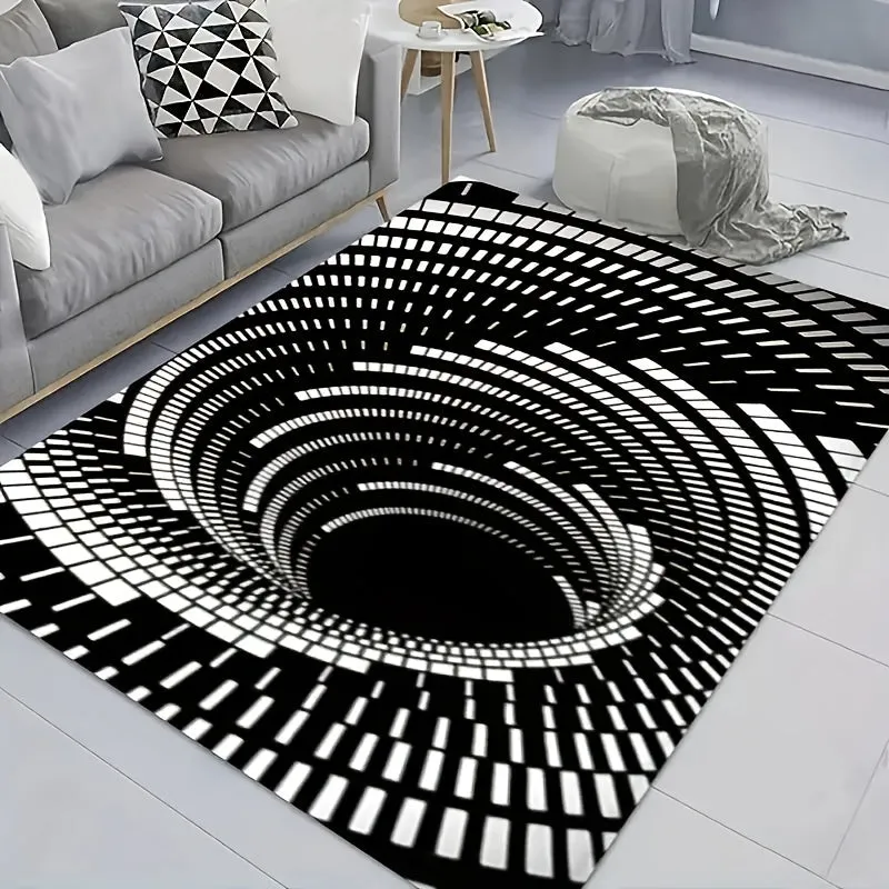 Abstract Geometric Area Rug: Vortex Illusion Carpet for Living Room, Entrance, and Bathroom Décor