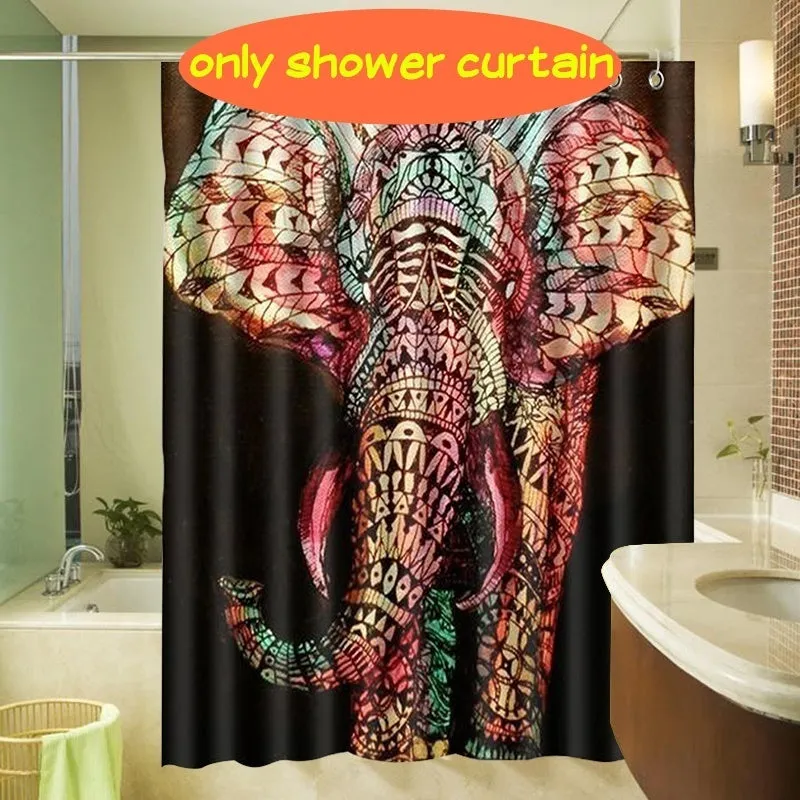 African Elephant Waterproof Bathroom Shower Curtain Non-Slip Carpets Toilet Seat Cover Bath Mat Pedestal Rug