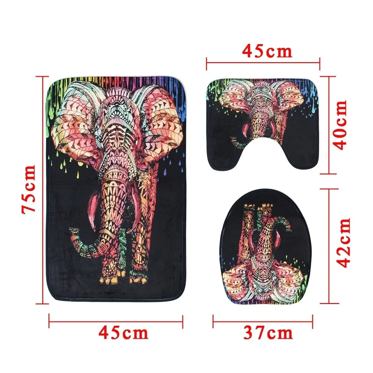 African Elephant Waterproof Bathroom Shower Curtain Non-Slip Carpets Toilet Seat Cover Bath Mat Pedestal Rug