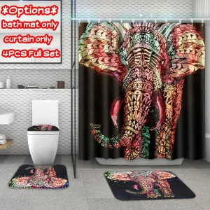 African Elephant Waterproof Bathroom Shower Curtain Non-Slip Carpets Toilet Seat Cover Bath Mat Pedestal Rug