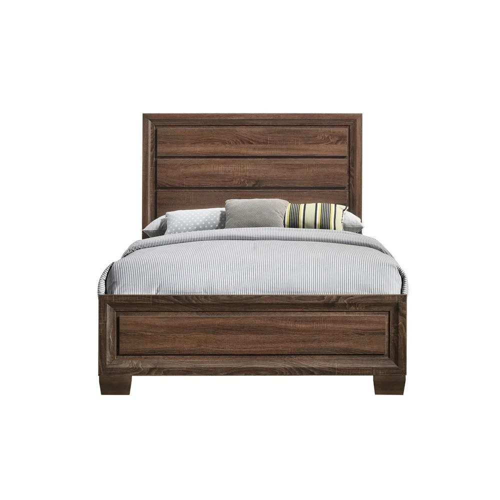 Amor Full Size Bed, Modern Carved Panel Design, Tapered Legs, Brown By Casagear Home