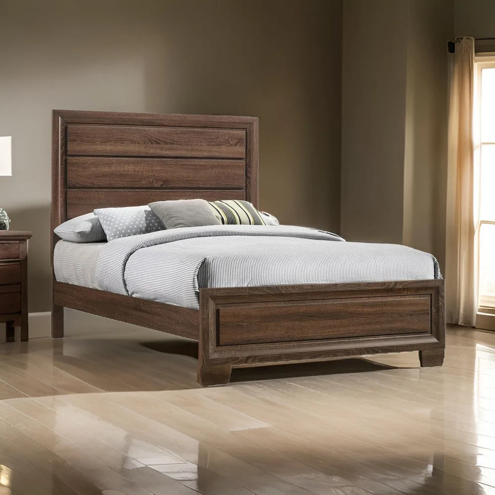 Amor Full Size Bed, Modern Carved Panel Design, Tapered Legs, Brown By Casagear Home