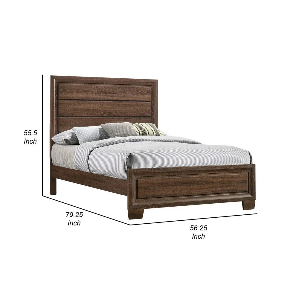 Amor Full Size Bed, Modern Carved Panel Design, Tapered Legs, Brown By Casagear Home