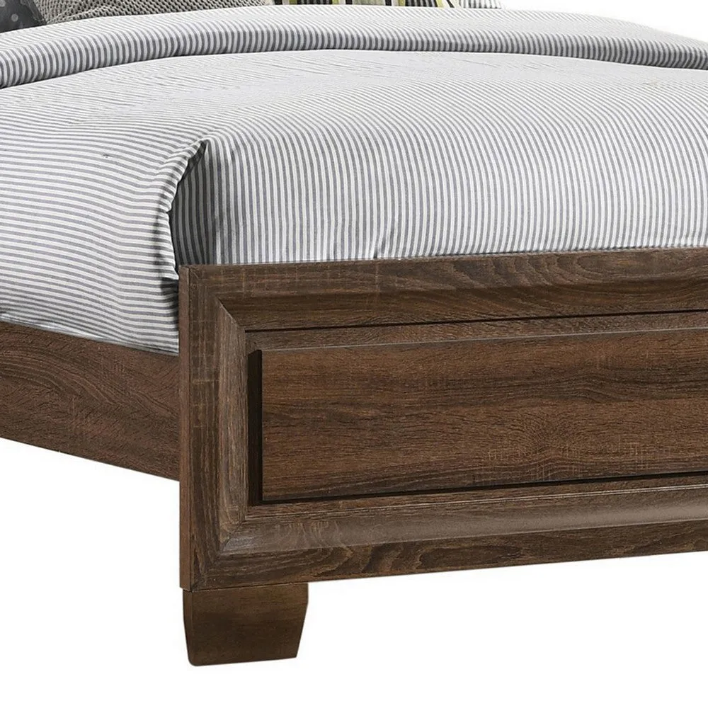 Amor Full Size Bed, Modern Carved Panel Design, Tapered Legs, Brown By Casagear Home