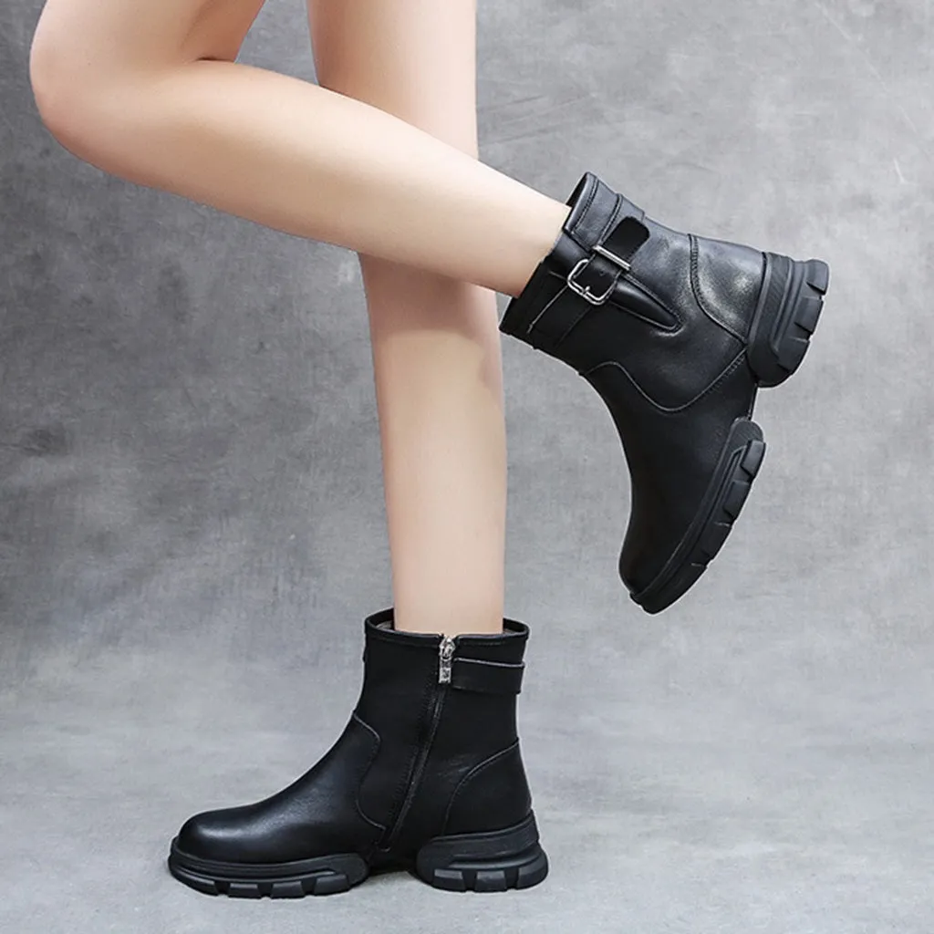 Autumn Winter Handmade Leather Platform Warm Martin Women's Boots | Gift Shoes