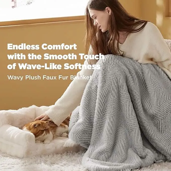 Bedsure Wavy Plush Faux Fur Blanket