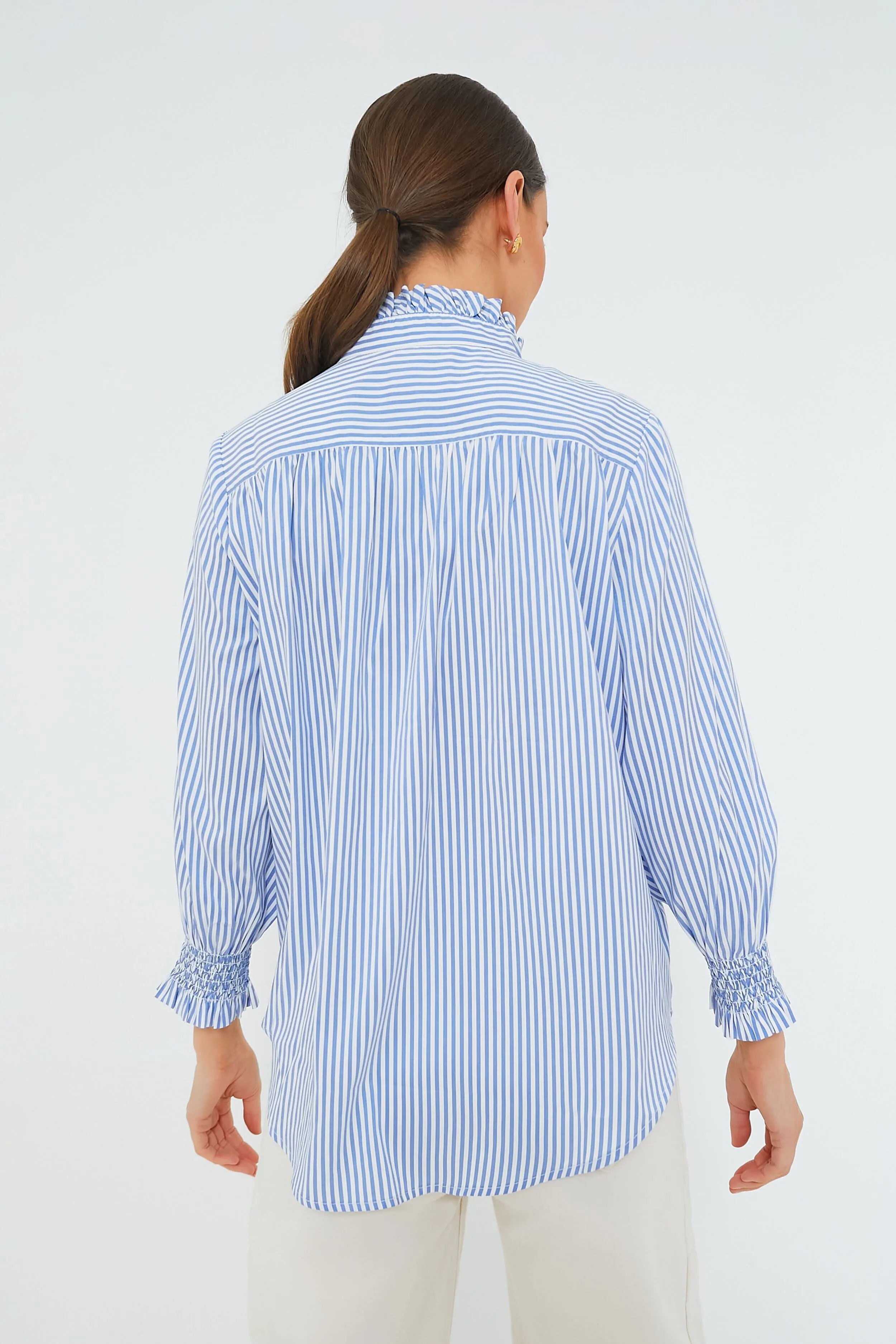 Blue and White Stripe Teagan Popover Top