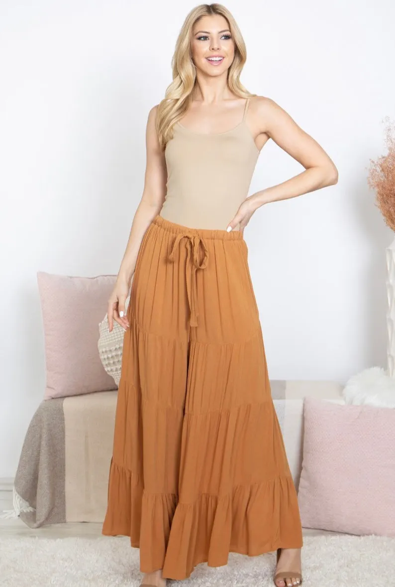 Camel Tiered Palazzo Pants