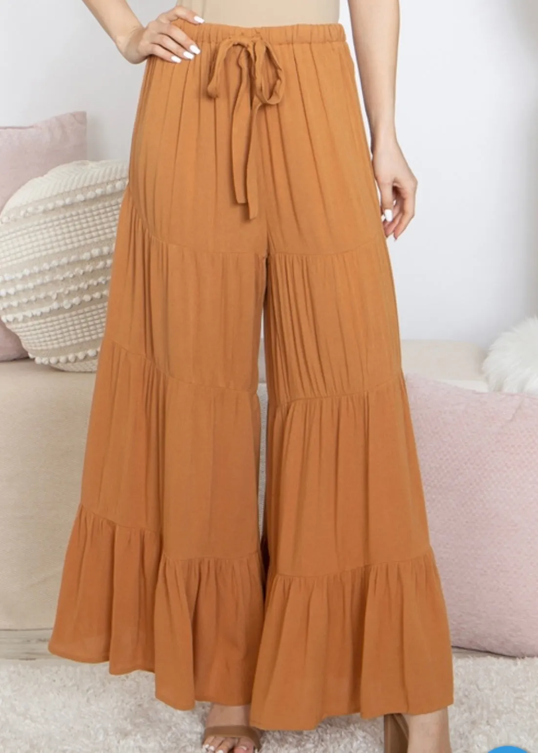 Camel Tiered Palazzo Pants