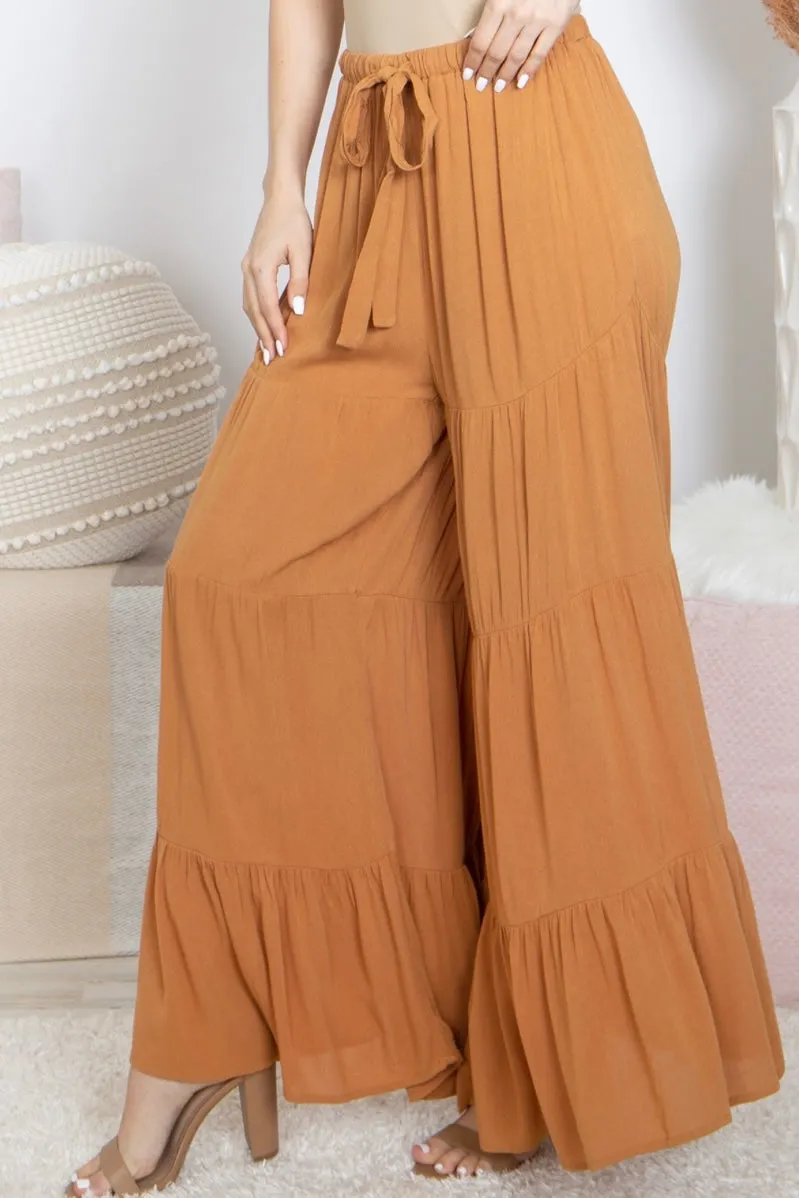 Camel Tiered Palazzo Pants