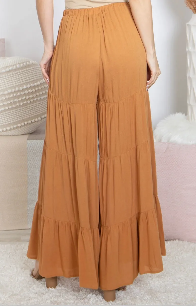 Camel Tiered Palazzo Pants