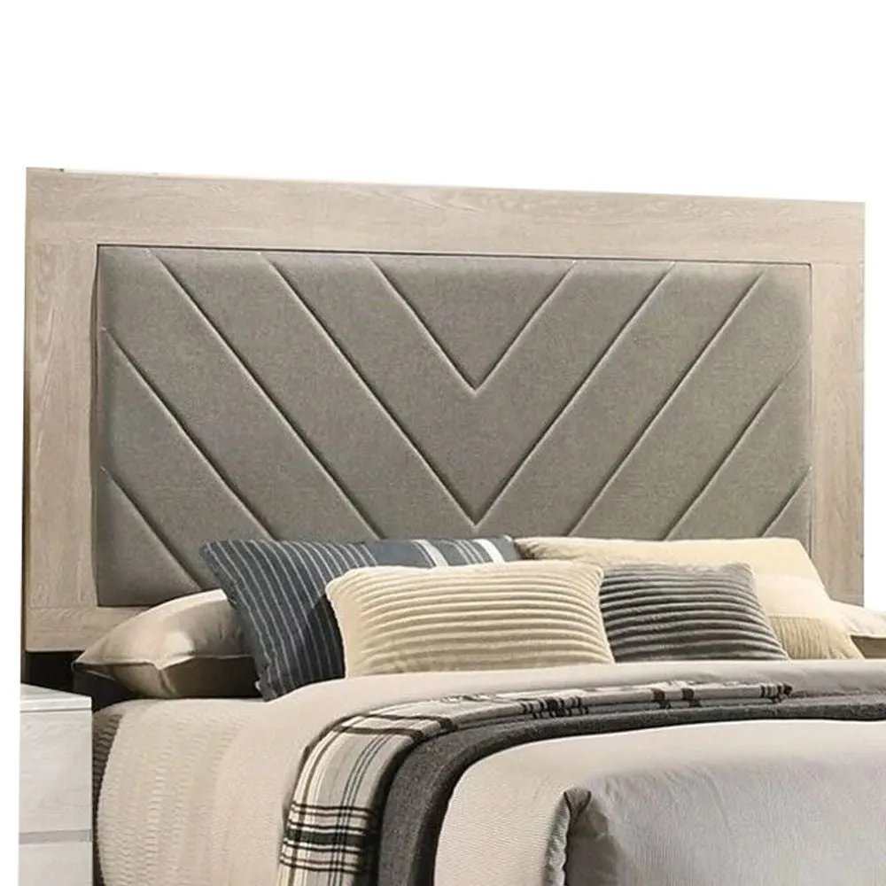 Cato Queen Size Bed, Upholstered Gray Headboard, Cream By Casagear Home