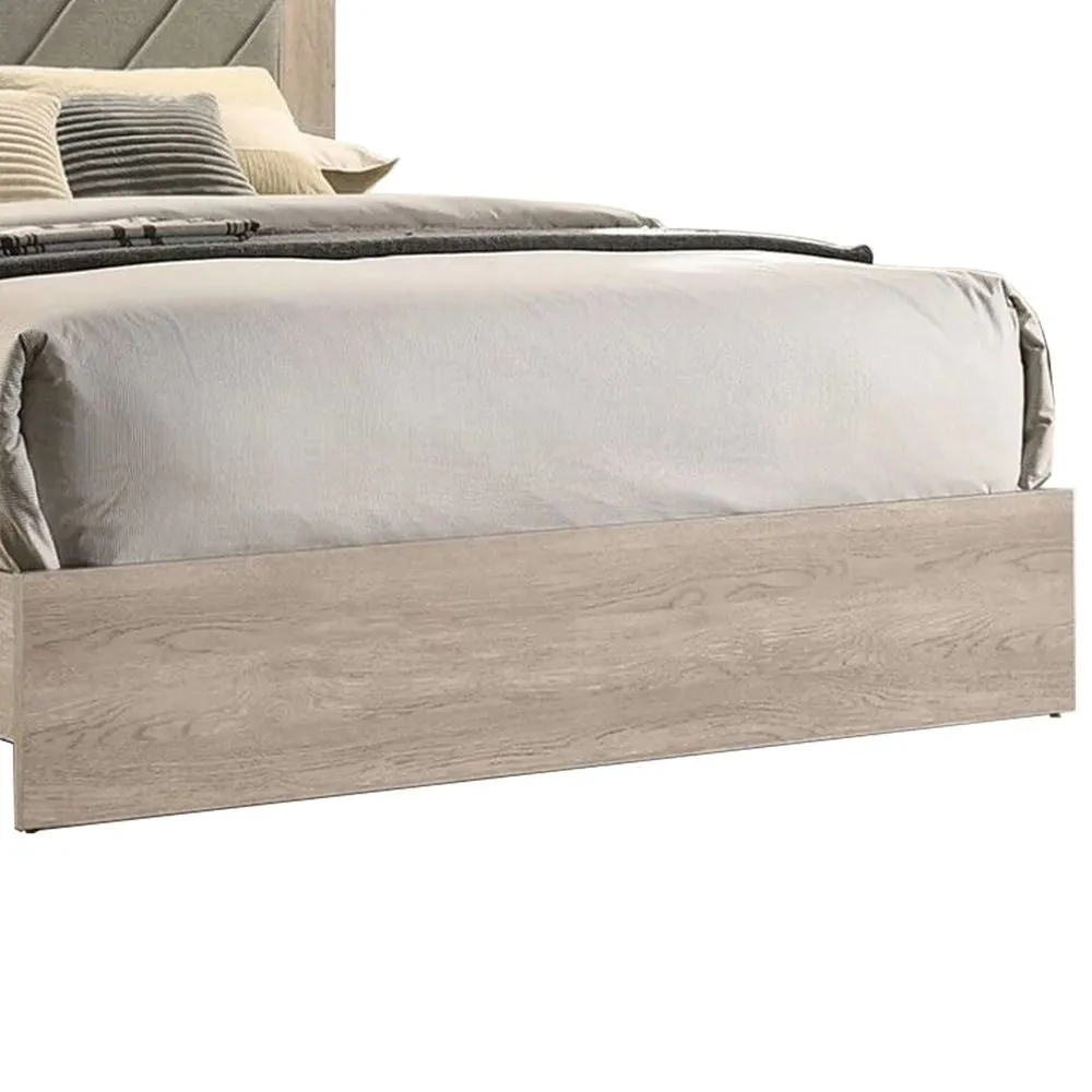 Cato Queen Size Bed, Upholstered Gray Headboard, Cream By Casagear Home