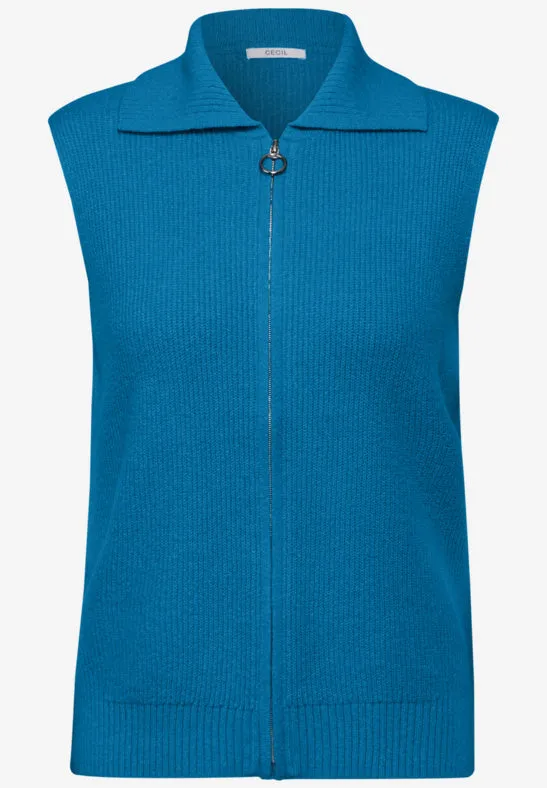 Cecil Sleeveless knit with collar and full zip. Navy or Aqua Blue 253834