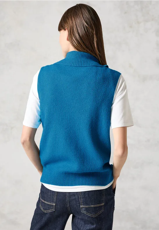 Cecil Sleeveless knit with collar and full zip. Navy or Aqua Blue 253834