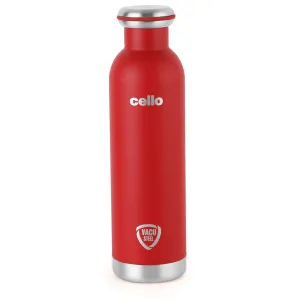 Cello Duro Tuff Steel Series Mac Flask | Hot and Cold Stainless Steel Water Bottle | Durable DTP Coating |Vacuum Insulated Bottle for Travel, Home, Office, School | 900ml, Red