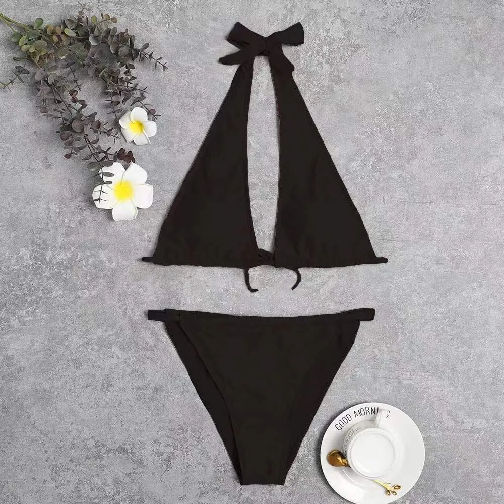 Chic Cross-Strap Backless Monochrome Swimsuit