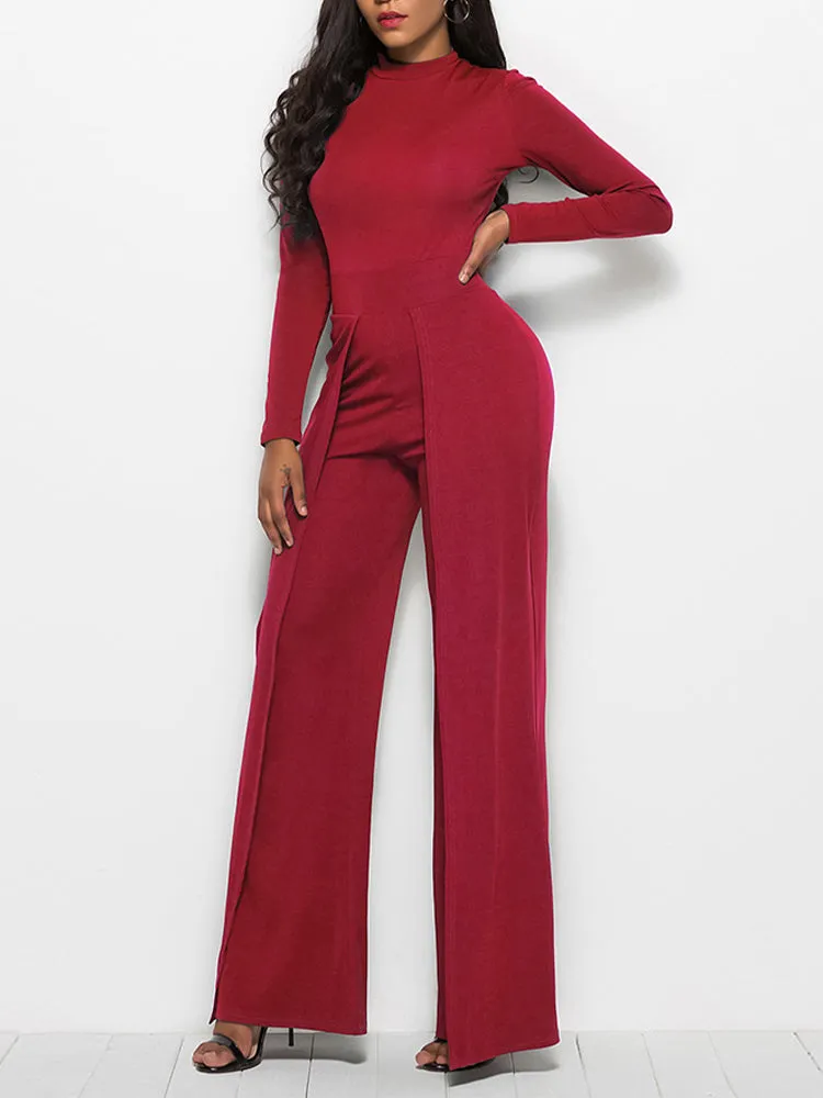 Chic Round Neck Flare Jumpsuit