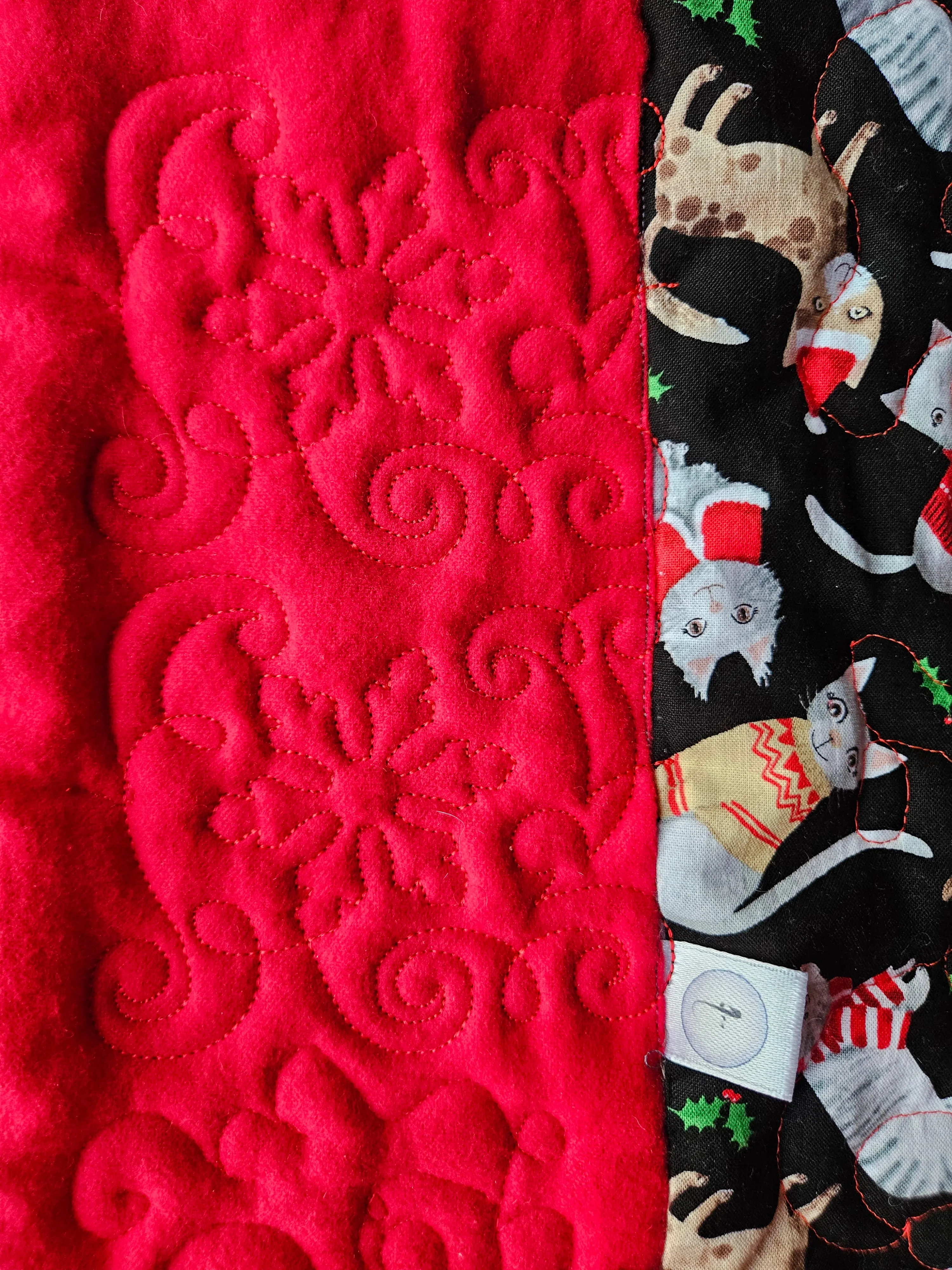 Christmas Cats in Sweaters Pet Blanket. Double sided, cotton print on one side, brushed cotton on the back. Handmade, soft, comfy.