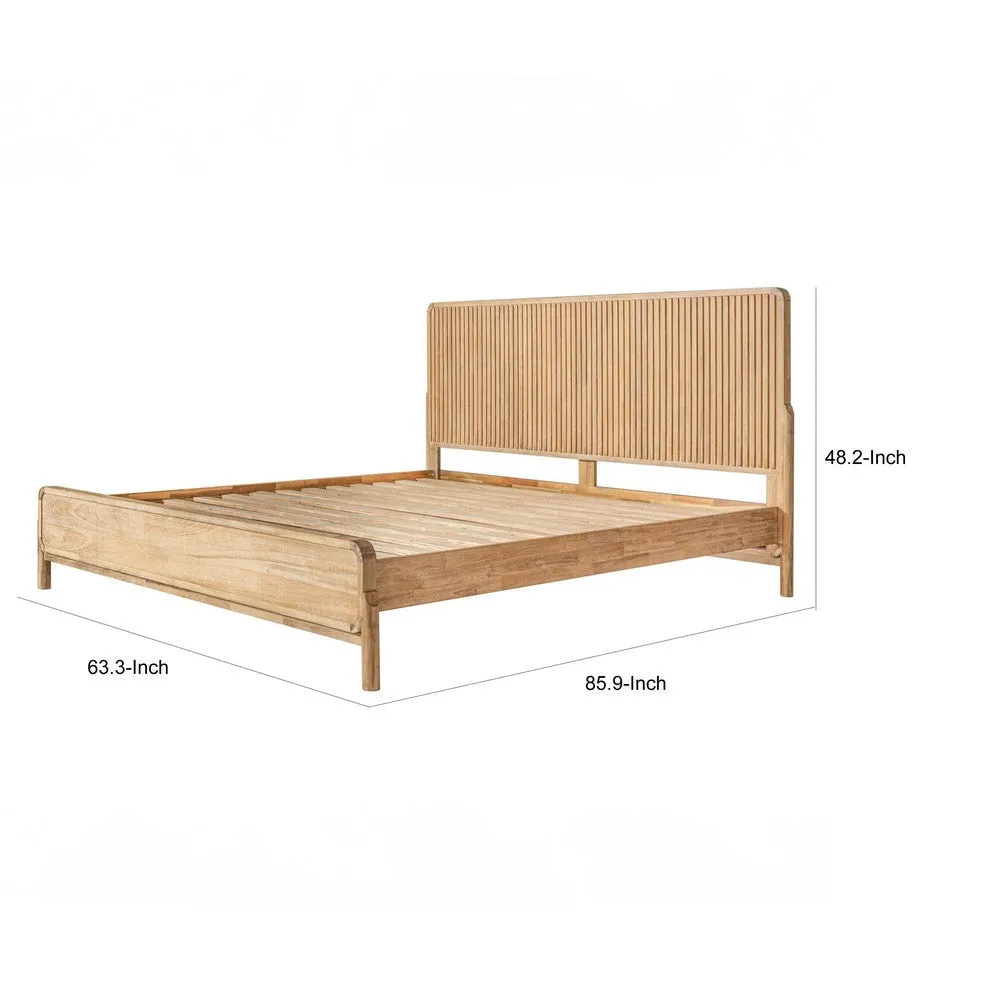 Cid Jima Platform Queen Bed, Horizontal Ribbed, Natural Brown Solid Wood By Casagear Home