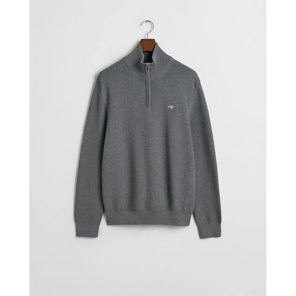 Cotton Micro Textured Half Zip Sweater