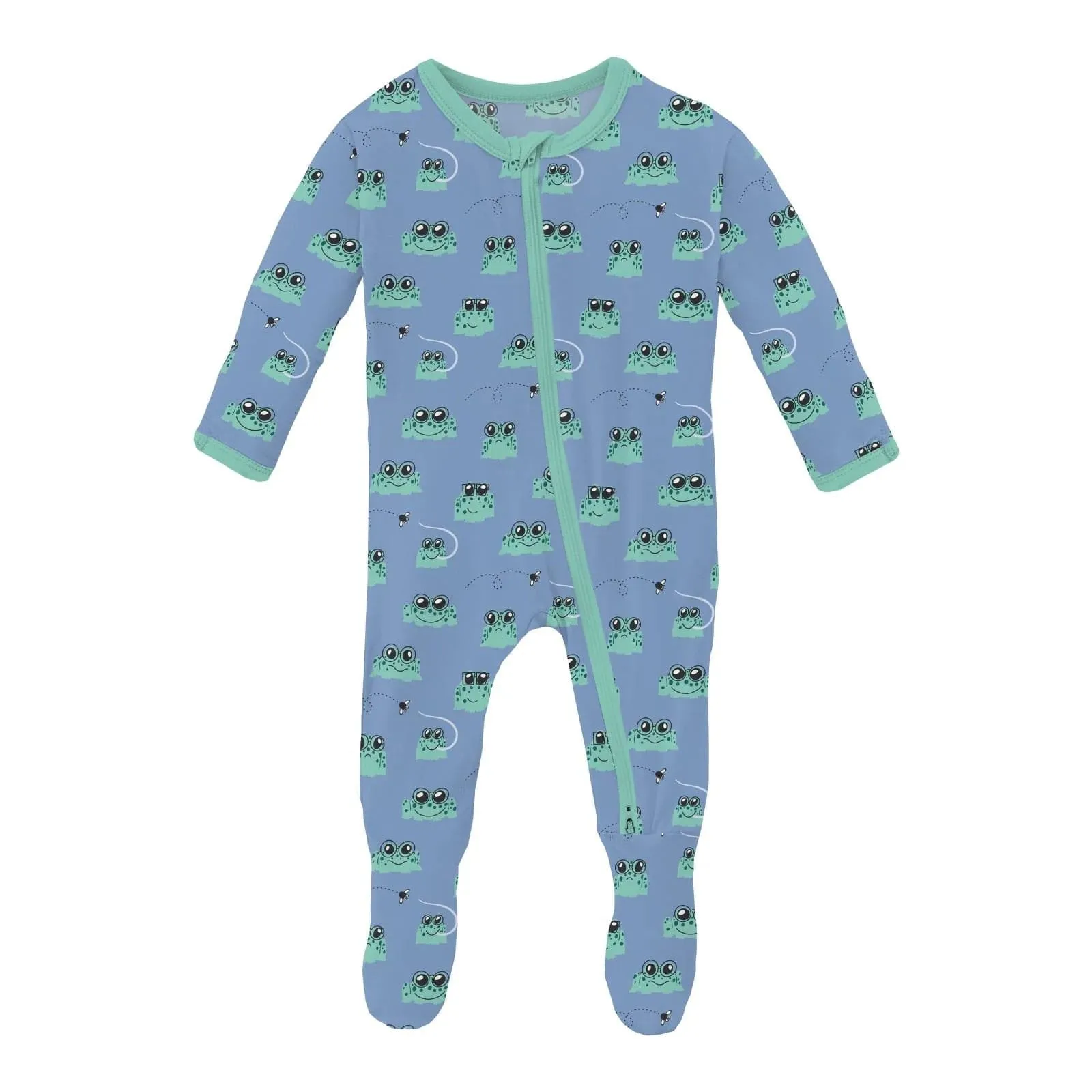 Dream Blue Bespeckled Frogs Footie Zipper