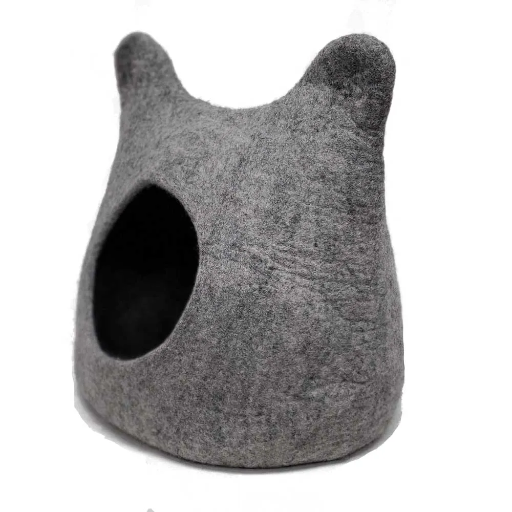 Felt Cat Head Bed, Light Grey