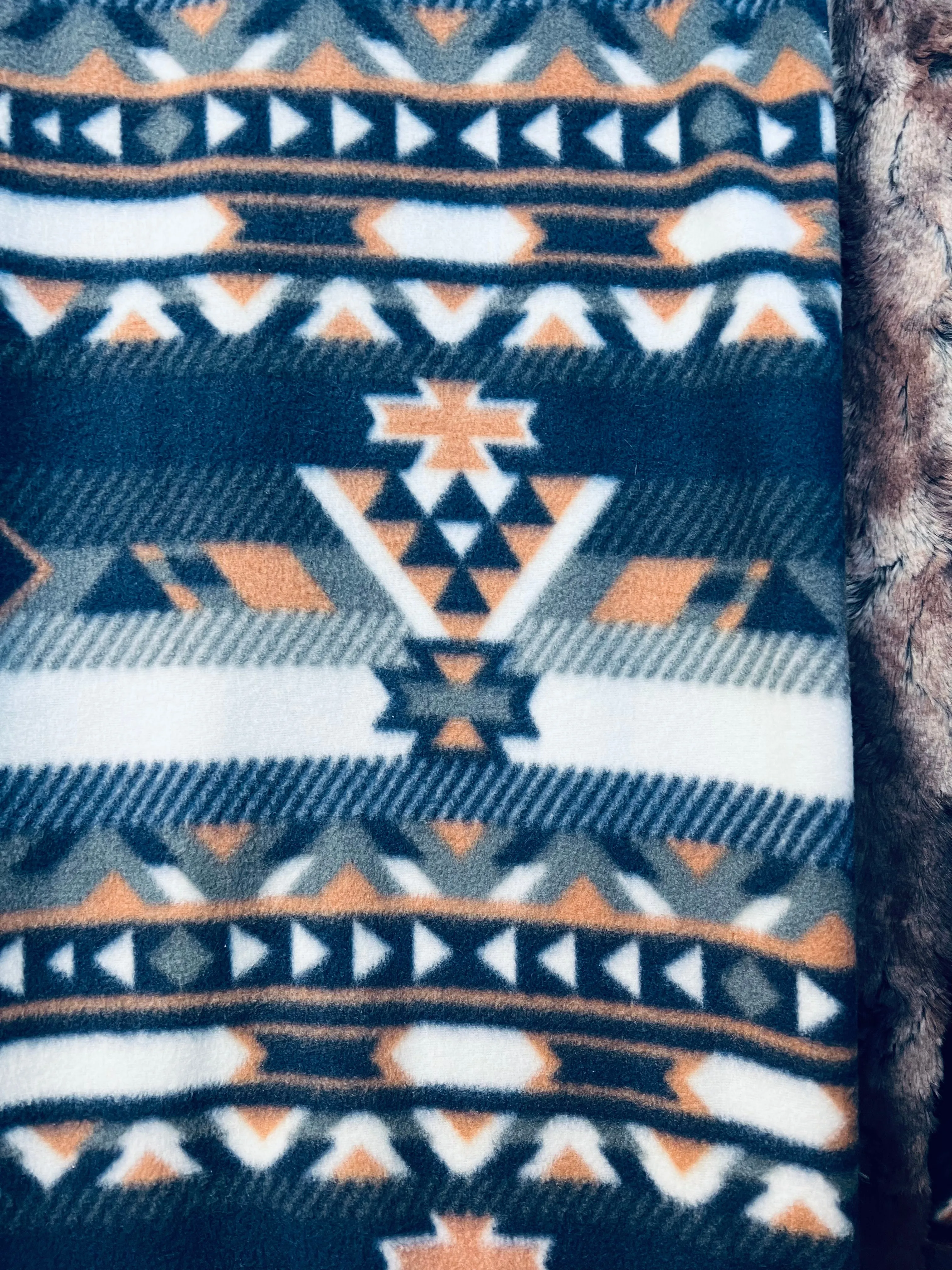 Fleece/Minky Blue Southwest Aztec Blanket - Adult