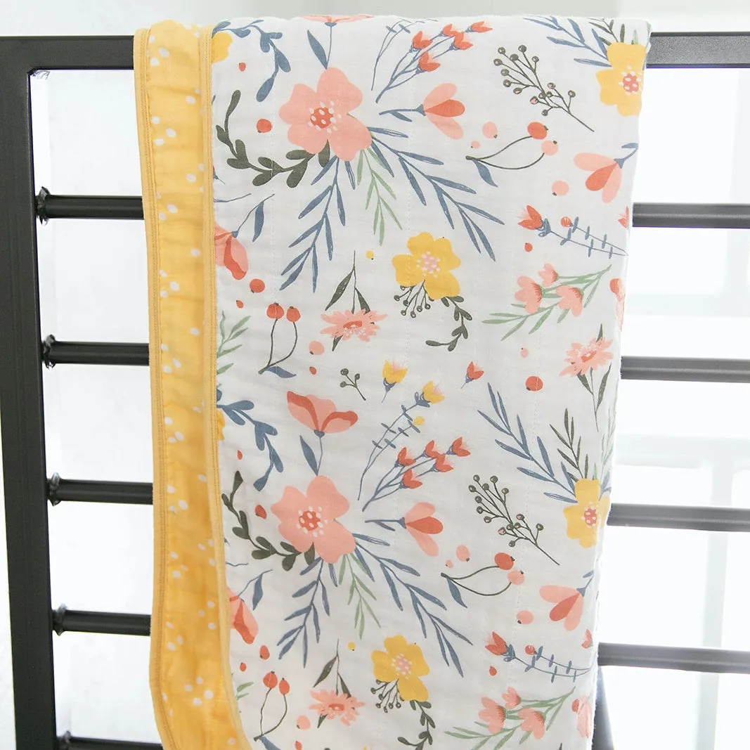 Floral Burst 4 Layer Cotton Muslin Quilted Blanket