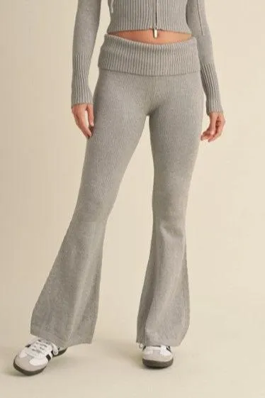 Fold Over Flare Sweater Pants, Grey