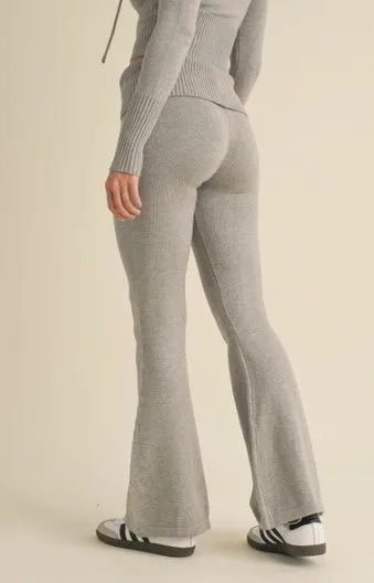 Fold Over Flare Sweater Pants, Grey