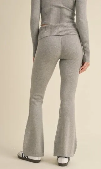 Fold Over Flare Sweater Pants, Grey