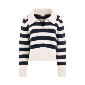 Franklin Knit Collared Sweater in Cream Navy Stripe