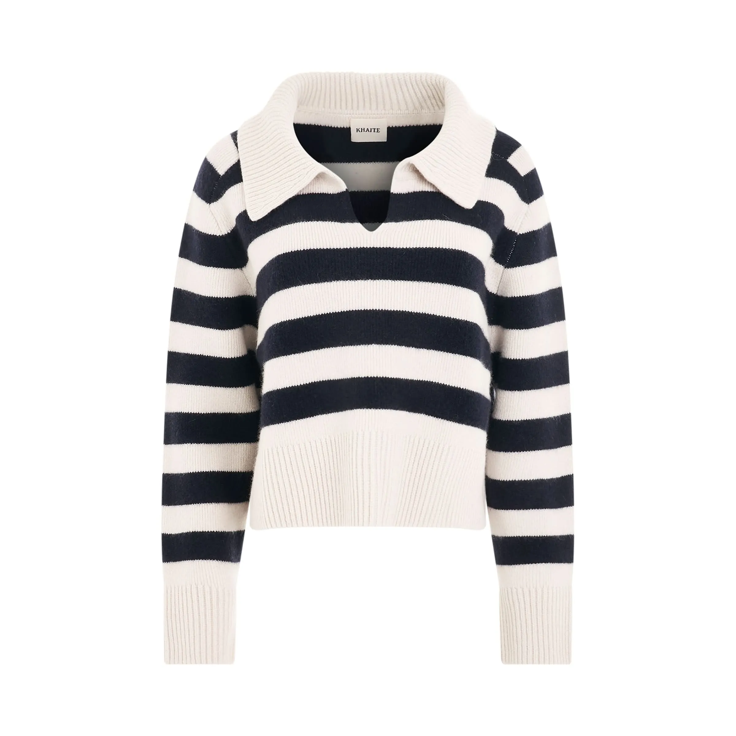 Franklin Knit Collared Sweater in Cream Navy Stripe