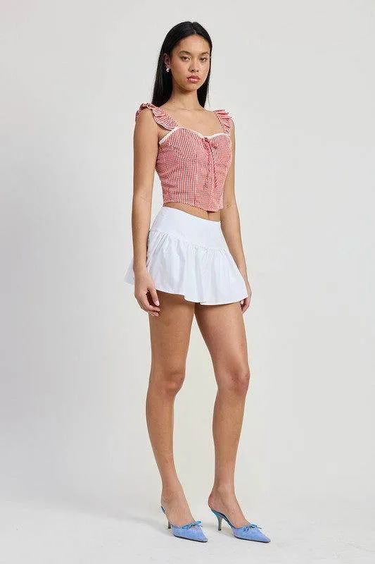 Gingham Ruffle Sleeve Corset Top