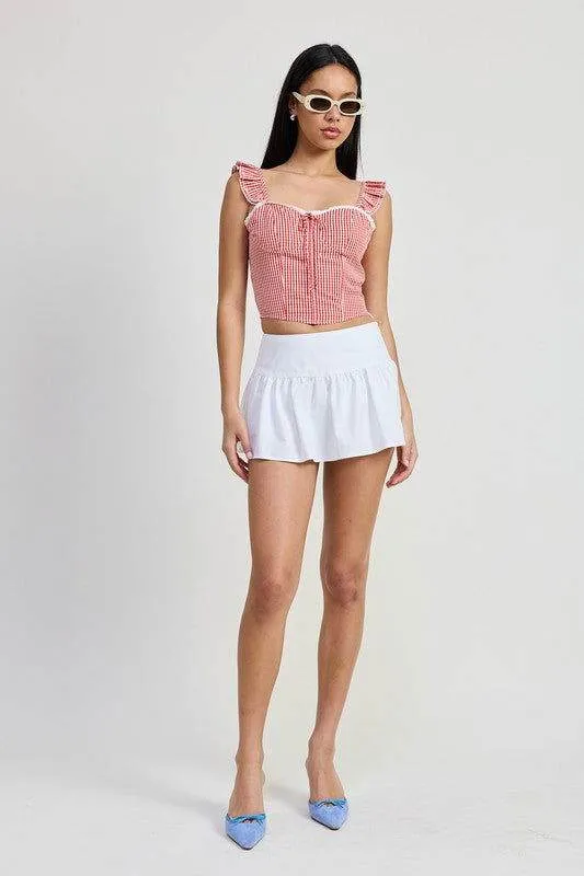 Gingham Ruffle Sleeve Corset Top