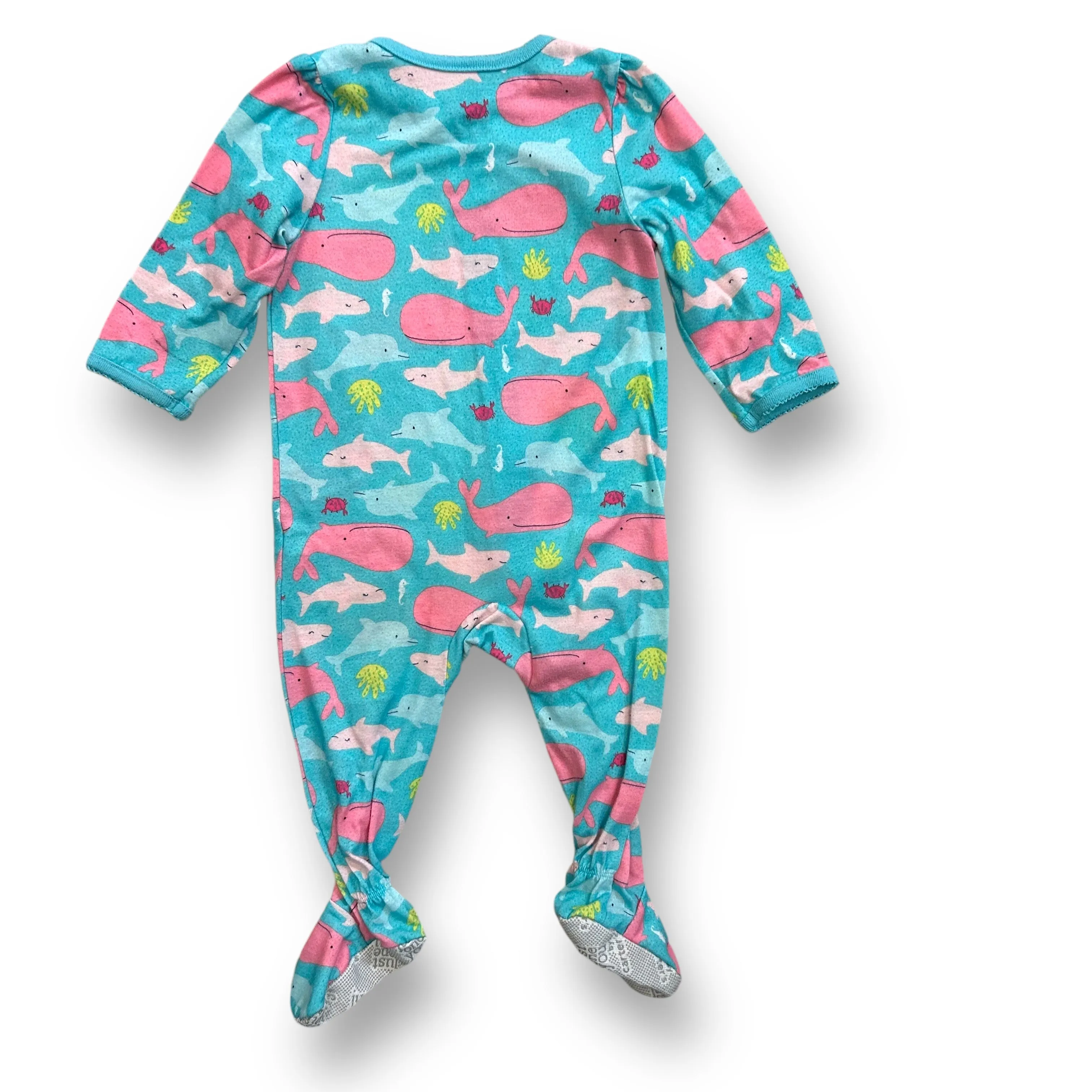 Girls Just One You Size 12 Months Teal Lightweight Dolphin Footie Pajamas