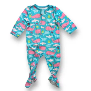 Girls Just One You Size 12 Months Teal Lightweight Dolphin Footie Pajamas